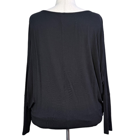 Lock & Love XL Black Flowy Draped Long Sleeve Batwing Dolman Top - Picture 2 of 5